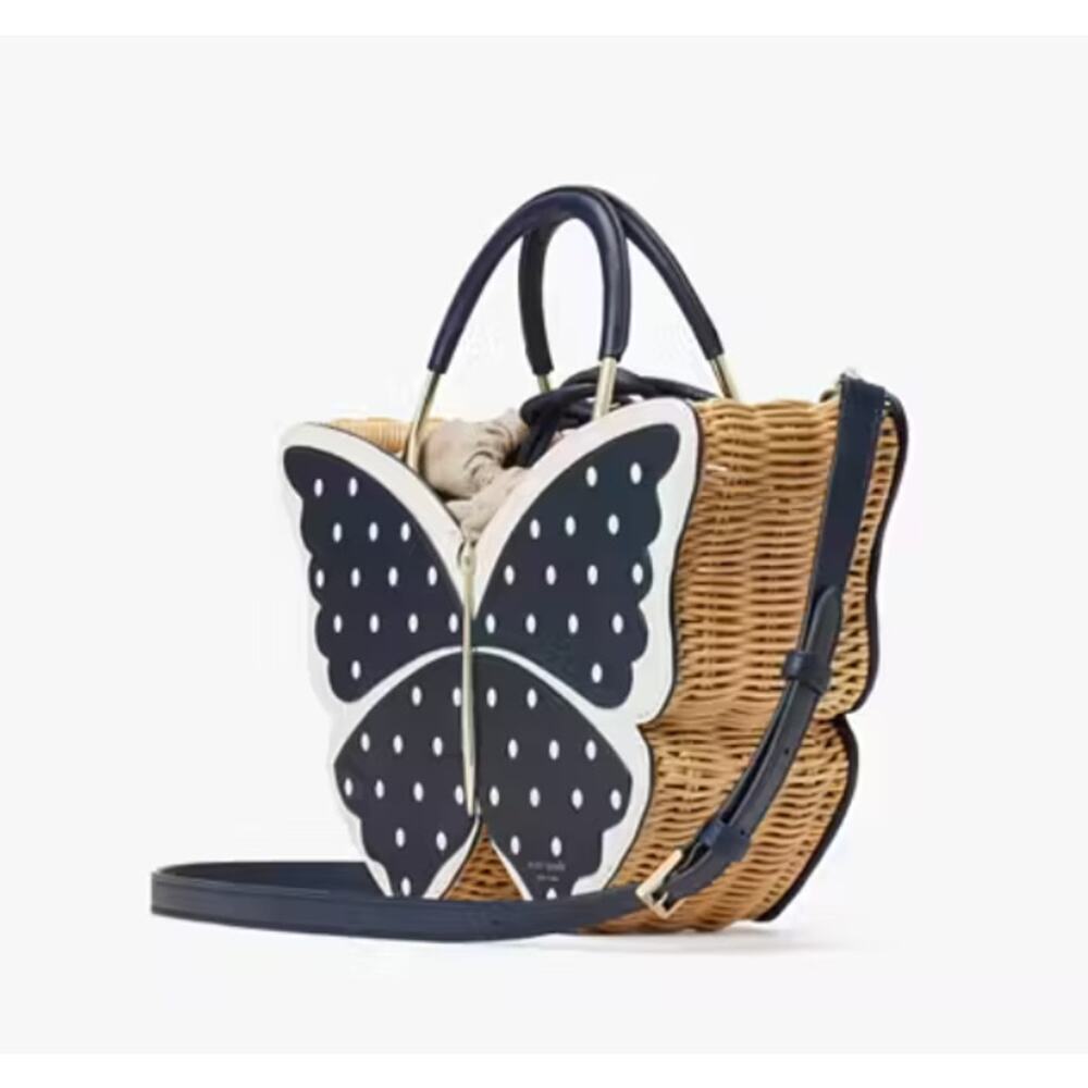 Kate Spade Wing It Polka Dot Wicker Butterfly Satchel - Brand New & Rare‎ - Picture 4 of 14